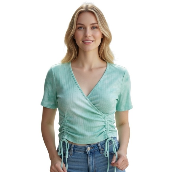 Tops - Mint Green variegated Ruched Wrap Top size small